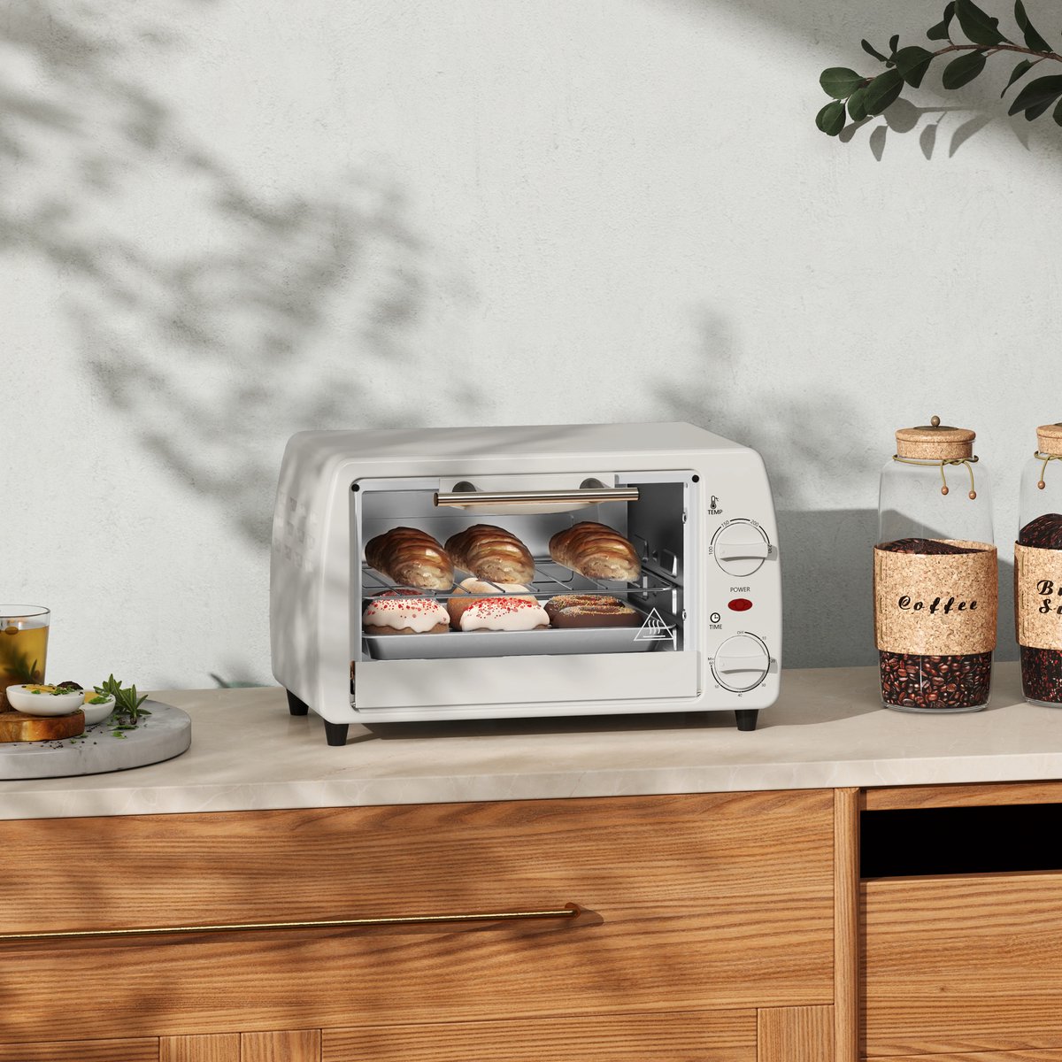 Mini Oven - Kleine Elektrische Oven - Temperatuur tot 230 ℃ - 60 Minuten Timer - 10 Liter 750W - Voor Camping en Keuken - 36,5x26x22 cm - Crèmewit – foto 6