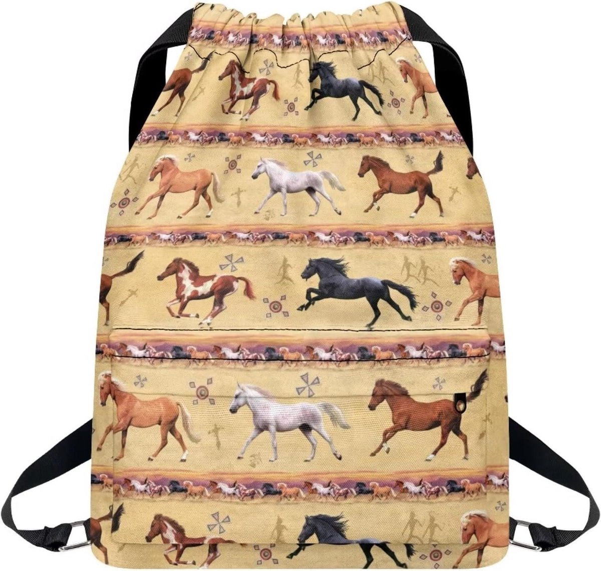 Trekkoord Rugzak - Sporttas Gymtas - Sporten en Reizen - Verschillende Prints - 43.5 cm - Paard Print