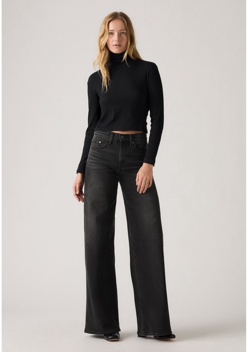 Levi’s Jeans 728 met wijde pijpen en hoge taille Zwart
