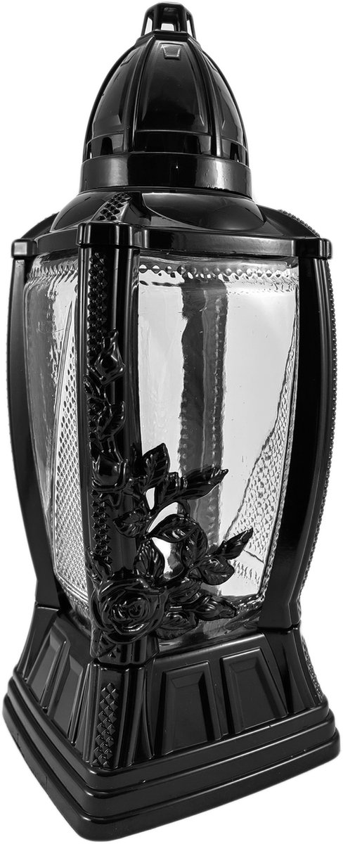 Heiligdomskaars, zwart glanzend, 32 cm - Stijlvolle graflantaarn