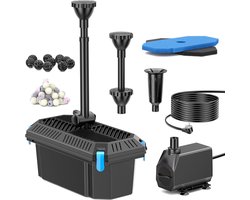Vijverfilter met Pomp 2500 l/u - All-in-One Filterpomp voor Vijver en Fontein - 40 W Waterpomp met Verstelbaar Waterventiel en Sproeiers tot 4000 liter