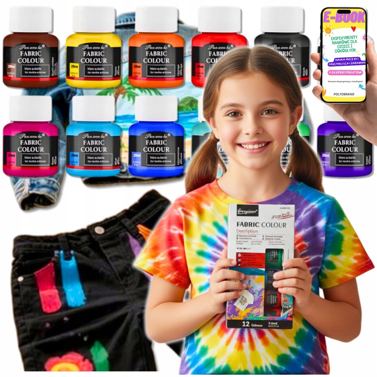 Textielverfset 12 kleuren + penseel | Doe-het-zelf-kleding en accessoires