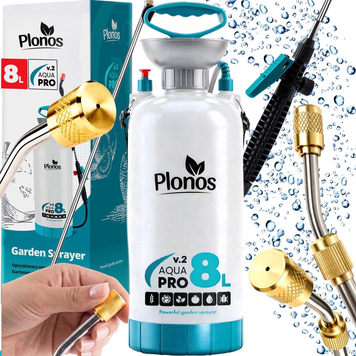 Plonos Aqua PRO Serie - Handmatige Druksproeier - 8l - Stalen Lansen