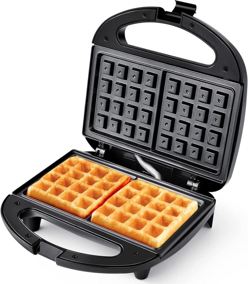 Dubbel Wafelijzer - Belgische Wafels - Snelle Ontbijtjes - Automatische Temperatuur - Compact 21cm - Zwart
