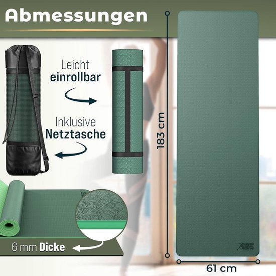 Yogamat - Fitnessmat Trainingsmat - Sporten en Ontspannen - Ftalaatvrij TPE Materiaal - 183 x 61 cm - Donkergroen van Yogamat — afbeelding 3