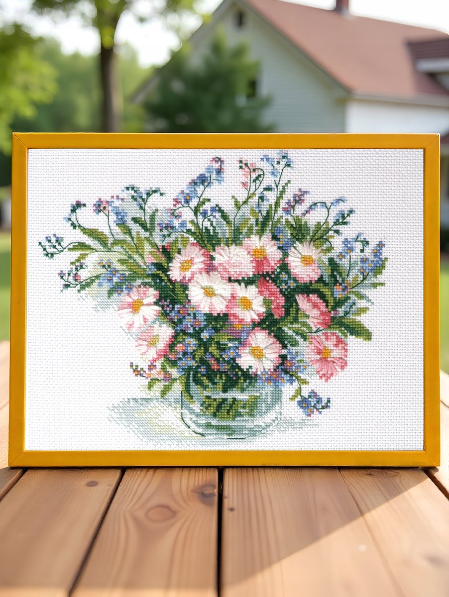 RIOLIS 2277 Margrietjes Kruissteek Rand 30x21 cm