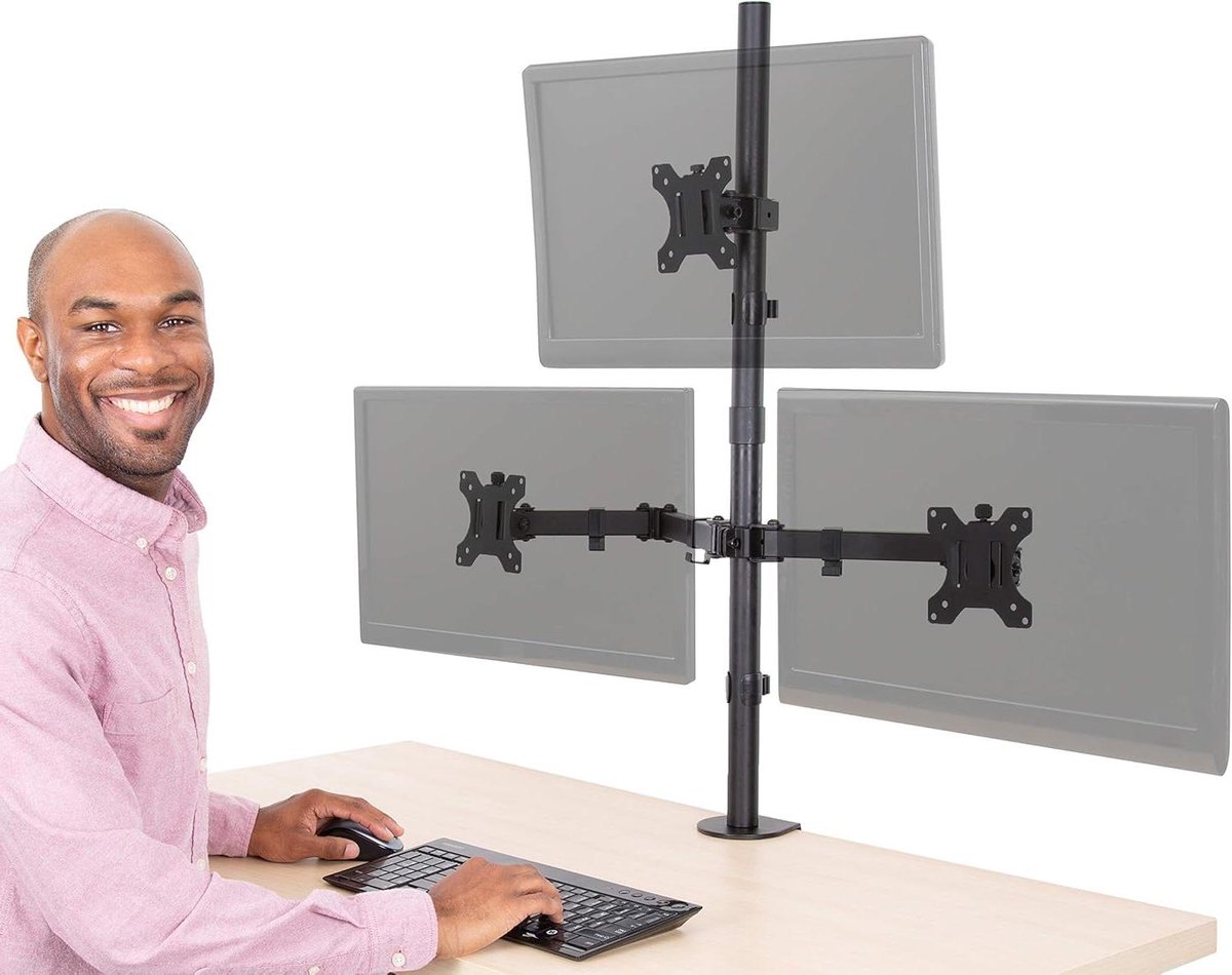 Monitorarm - Bureauhouder - Ergonomisch werken - Volledige articulatie - 3 schermen - Zwart