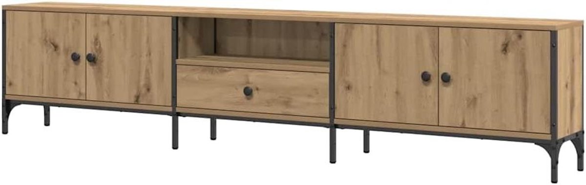 Tv-kast - Televisiekast lowboard - Woonkamer entertainment - Verstelbare poten - 200x25x44 cm - Artisan eiken