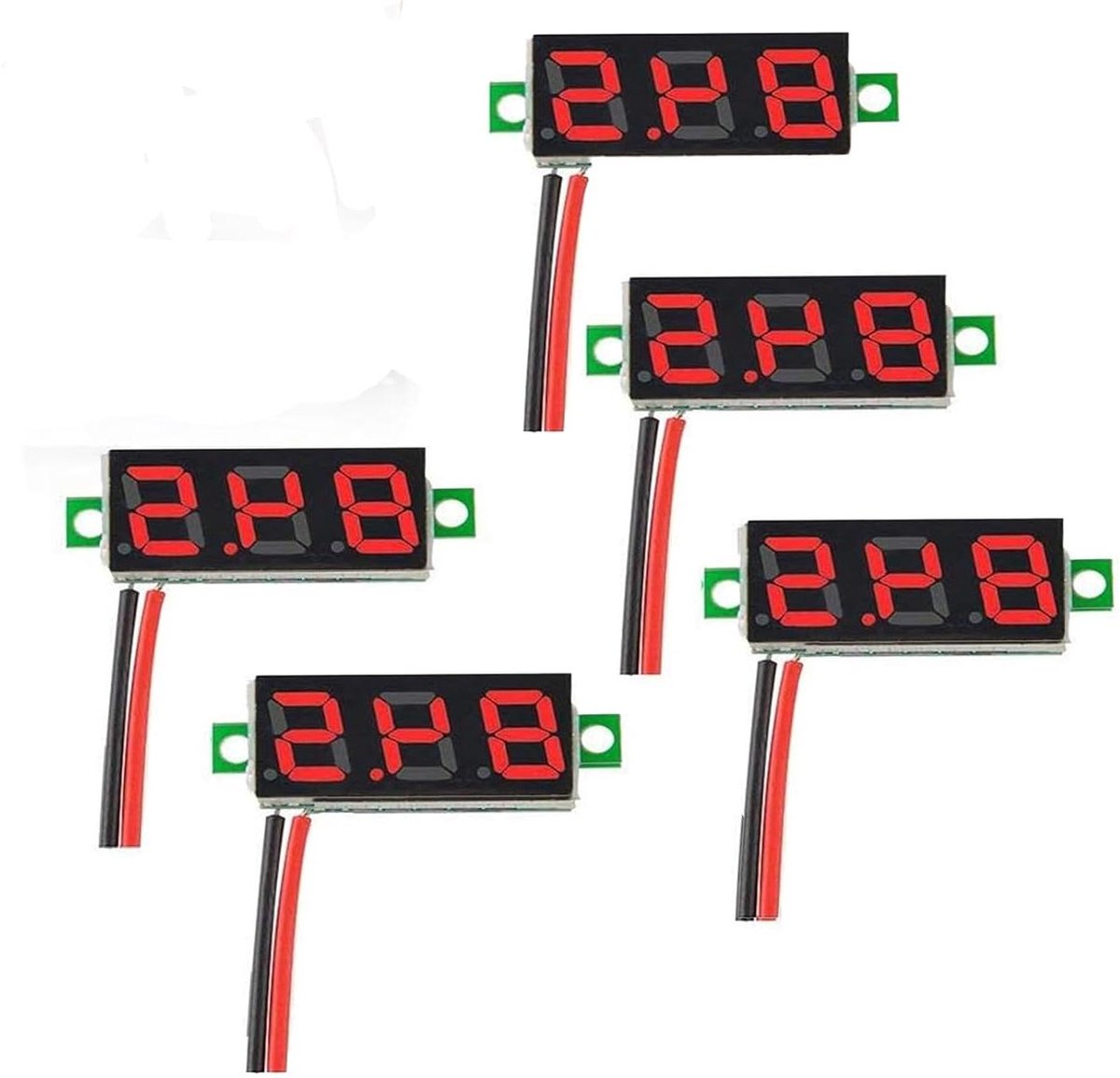 Digitale Voltmeter - Spanningsmeter - Accu Controleren - Ompolingsbeveiliging - DC 5-30V - Rood