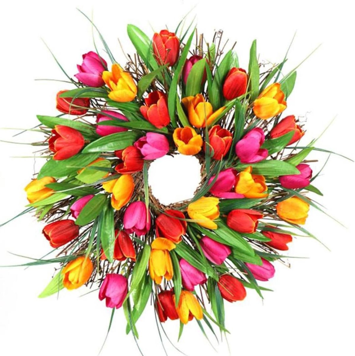 Zomer Deurkrans - Bloemenkrans Tulpen - Voordeur Decoratie - Levendige Kleuren - 40 cm Dia