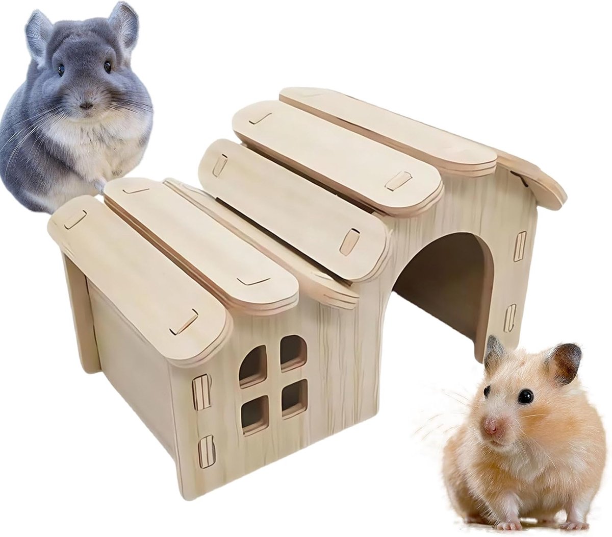 Houten dierenhuis - Kleine dierenverblijf - Spelen en rusten - Duurzaam natuurlijk hout - 138 x 9 x 4 cm