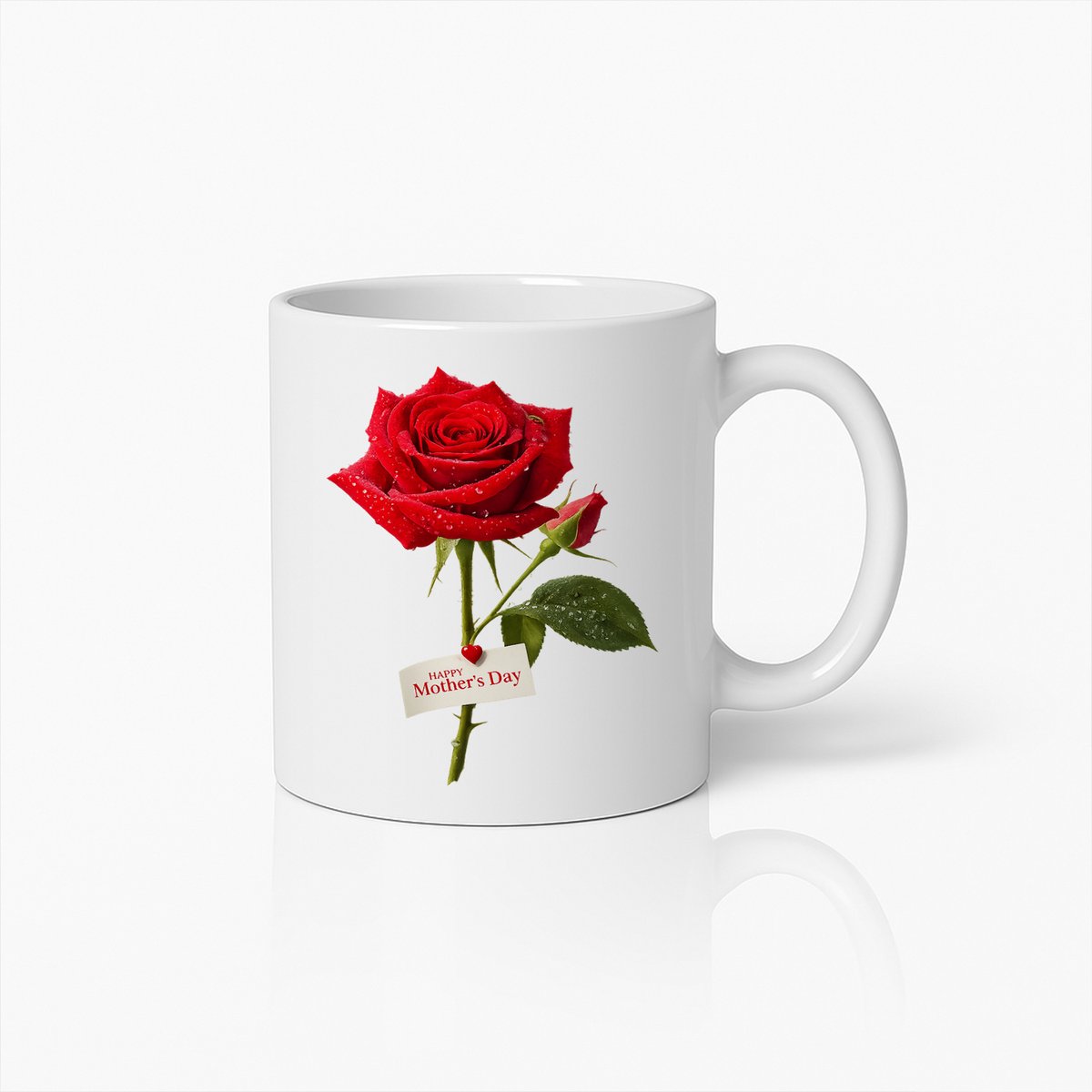Moederdag Roos Mok 330ml – Rode Roos Design Koffiemok – Cadeau voor Mama – Wit Keramisch