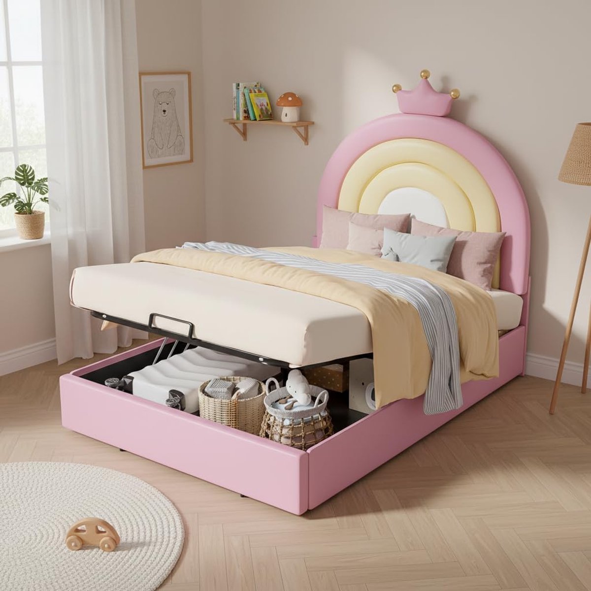 Meisjesbed - Tienerbed - Slaapkamer - Opbergruimte - 90x200 cm - Roze