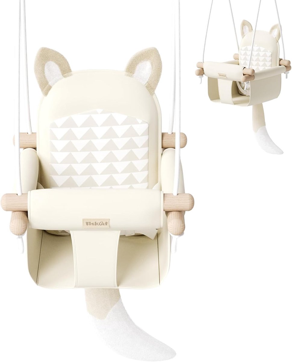 Houten Baby Schommel - Peuter Schommelstoel - Binnen Buiten Spelen - Verstelbare Hoogte - Max 50 kg - Beige