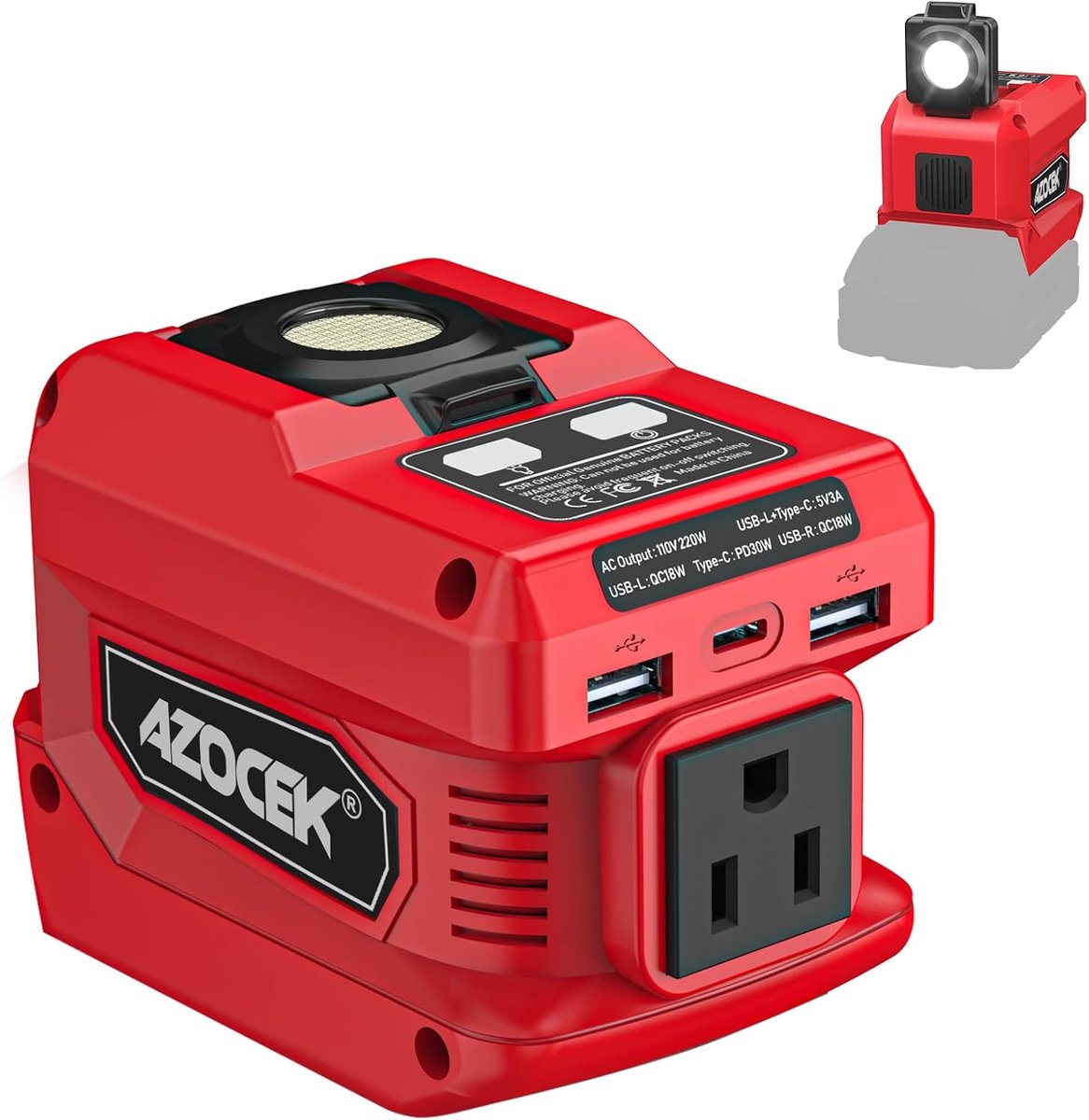Draagbare Omvormer - Power Station - Accu Gebruik - 18V Compatibel - 110V AC Output - Rood