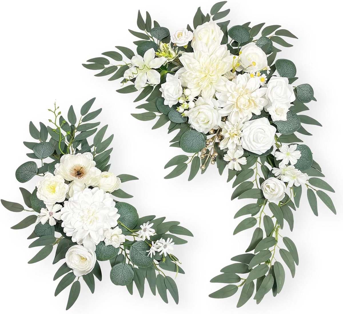 Bruiloft Boog Bloemen - Kunstbloemen Set - Bruiloft Decoratie - Flexibele Basis - 75cm en 50cm - Wit