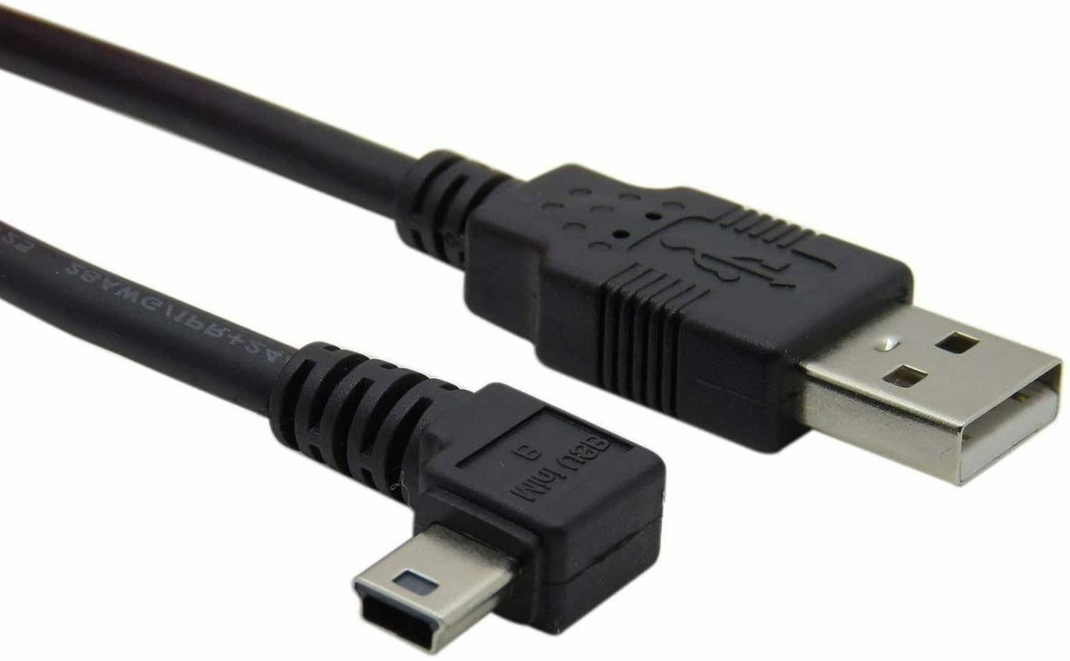 Haakse USB naar Mini USB Kabel - Mini USB Kabel - Opladen en Synchroniseren - Verwarring-vrij Ontwerp - 2 Meter