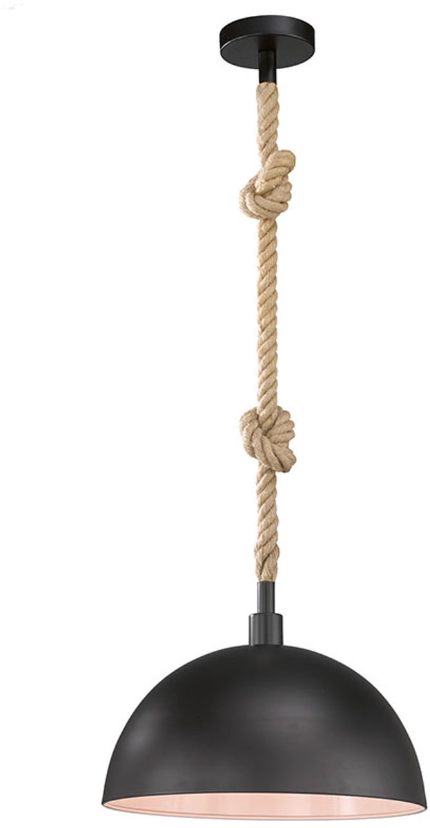 Hanglamp henneptouw retro eetkamerlamp zwart, metaal, E27 fitting, DxH 40x155 cm