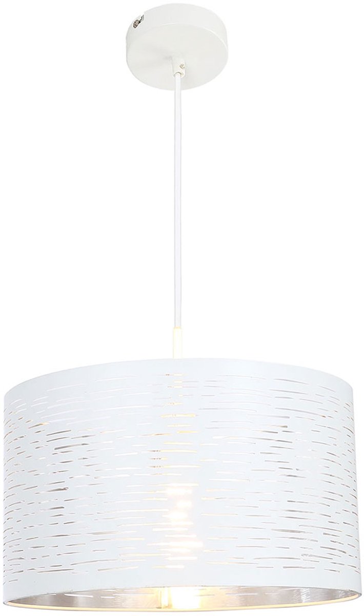 Hanglamp Hanglamp Plafondlamp Eetkamerlamp Keukenlamp Woonkamerlamp in wit, metaal chroom, rond, 1x E27, DxH 38x120 cm
