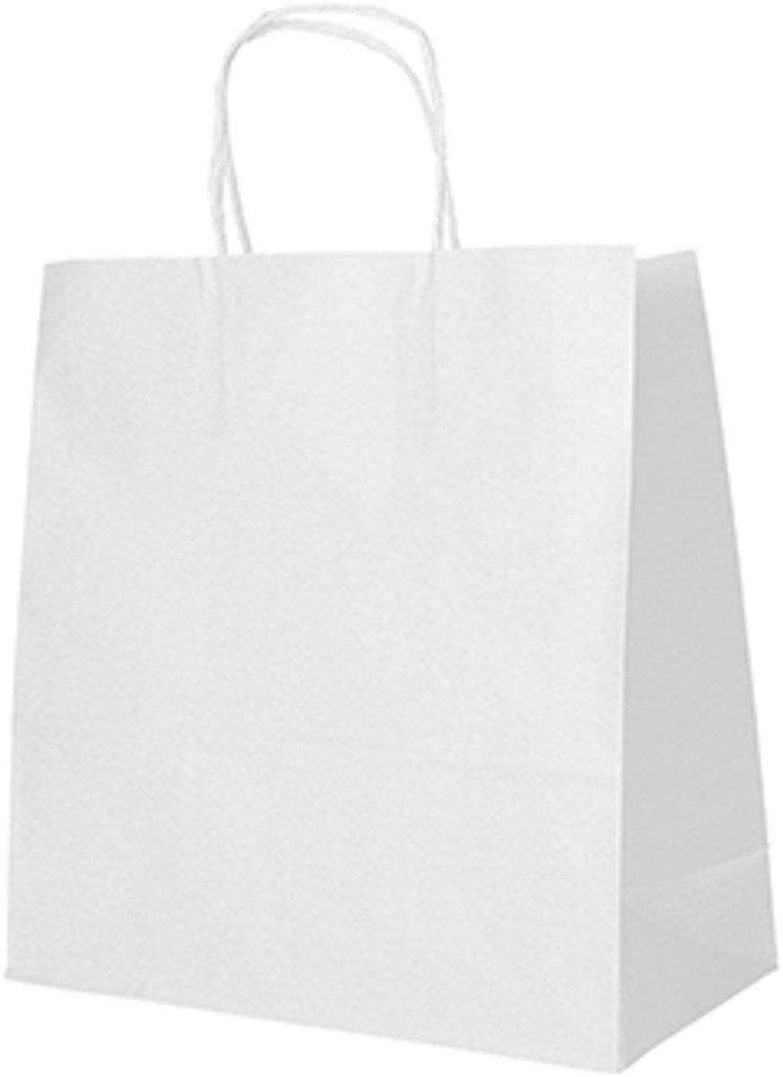 12x 25 Draagtassen papier 25 cm x 26 cm x 17 cm wit met gedraaid handvat