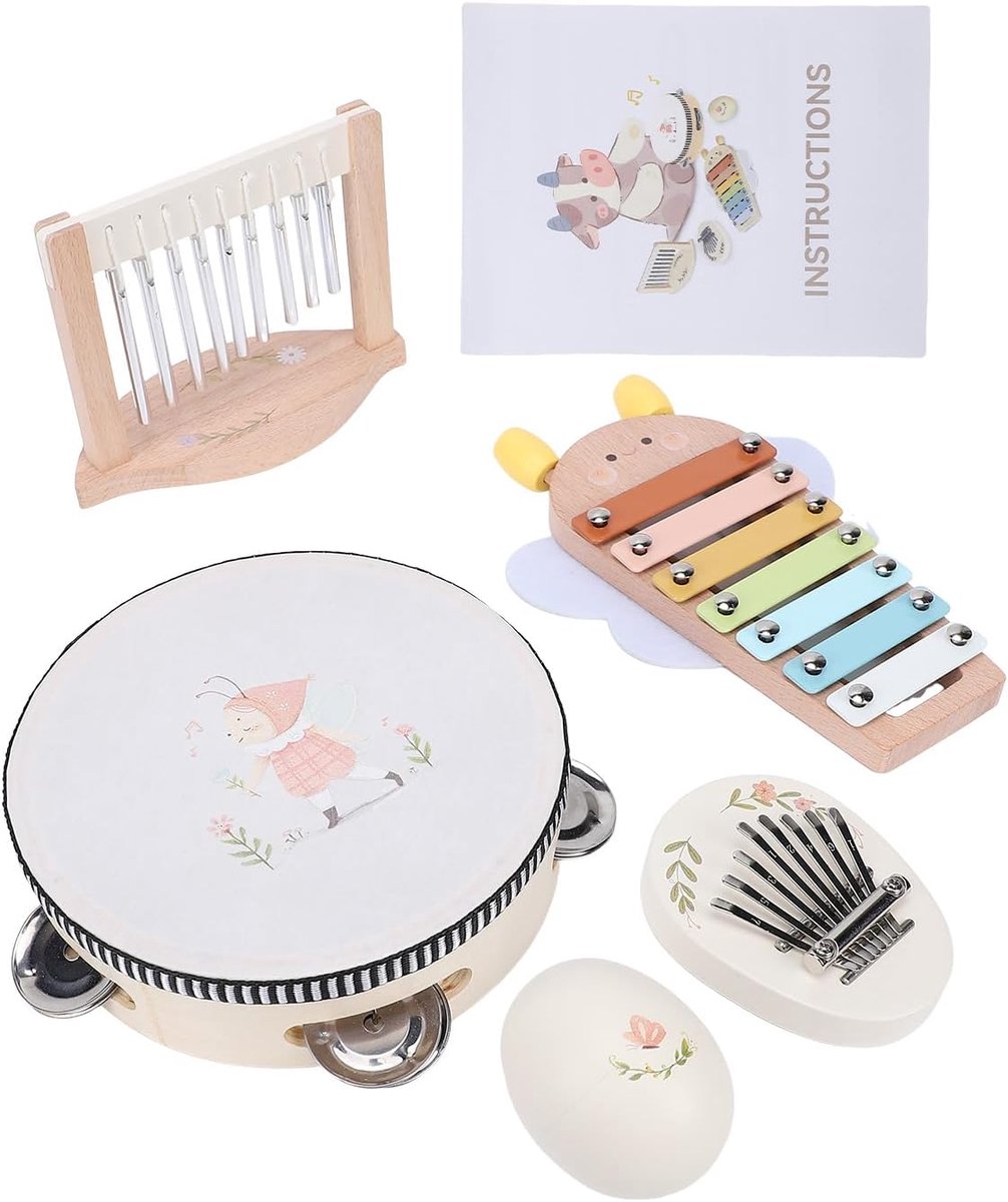 Houten Percussie Speelgoed - Muziekset Peuters - Muziekonderwijs Spelen - Natuurlijk Beukenhout - 22 x 16.7 x 8.5 cm