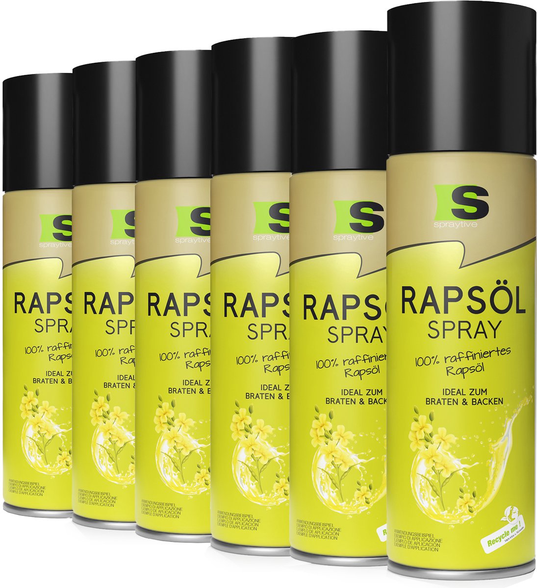 Spraytive 6x 400ml raapzaadolie kookspray airfryer spray voor bakken en koken caloriearm 2 kcal per spray 100% plantaardig