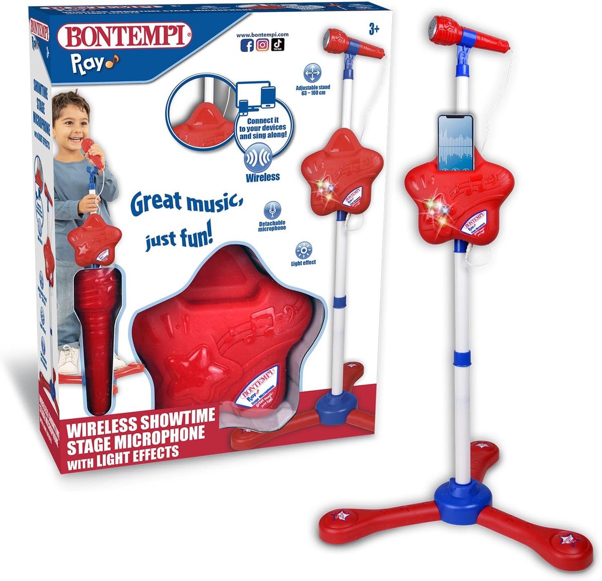 Draadloze Kinder Microfoon - Karaoke Set - Muziek & Zang - Verstelbare Standaard Lichteffecten - 107 cm Hoog
