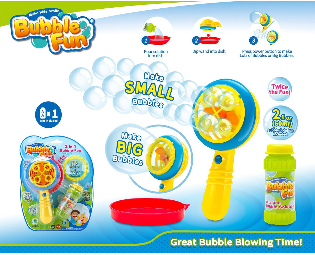 KiddyGo bellenblaas speelgoed fan 2 in 1 multicolor USB.