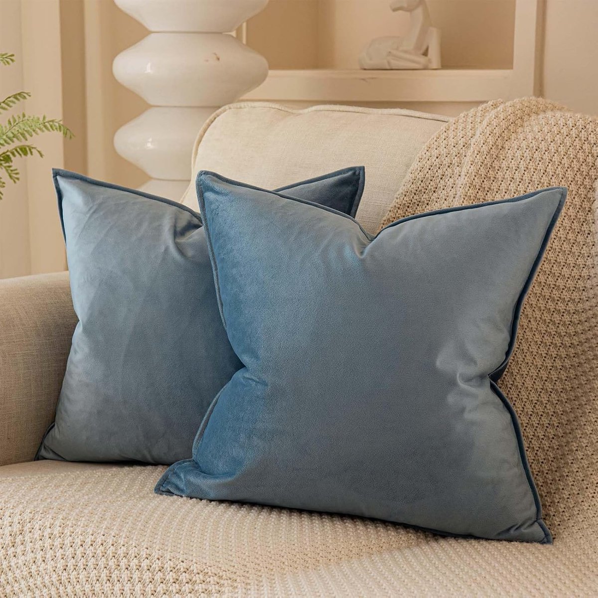 Decoratieve Kussenslopen - Sierkussenhoezen - Woonkamer Decoratie - Verborgen Rits - 18x18 cm - Lichtblauw