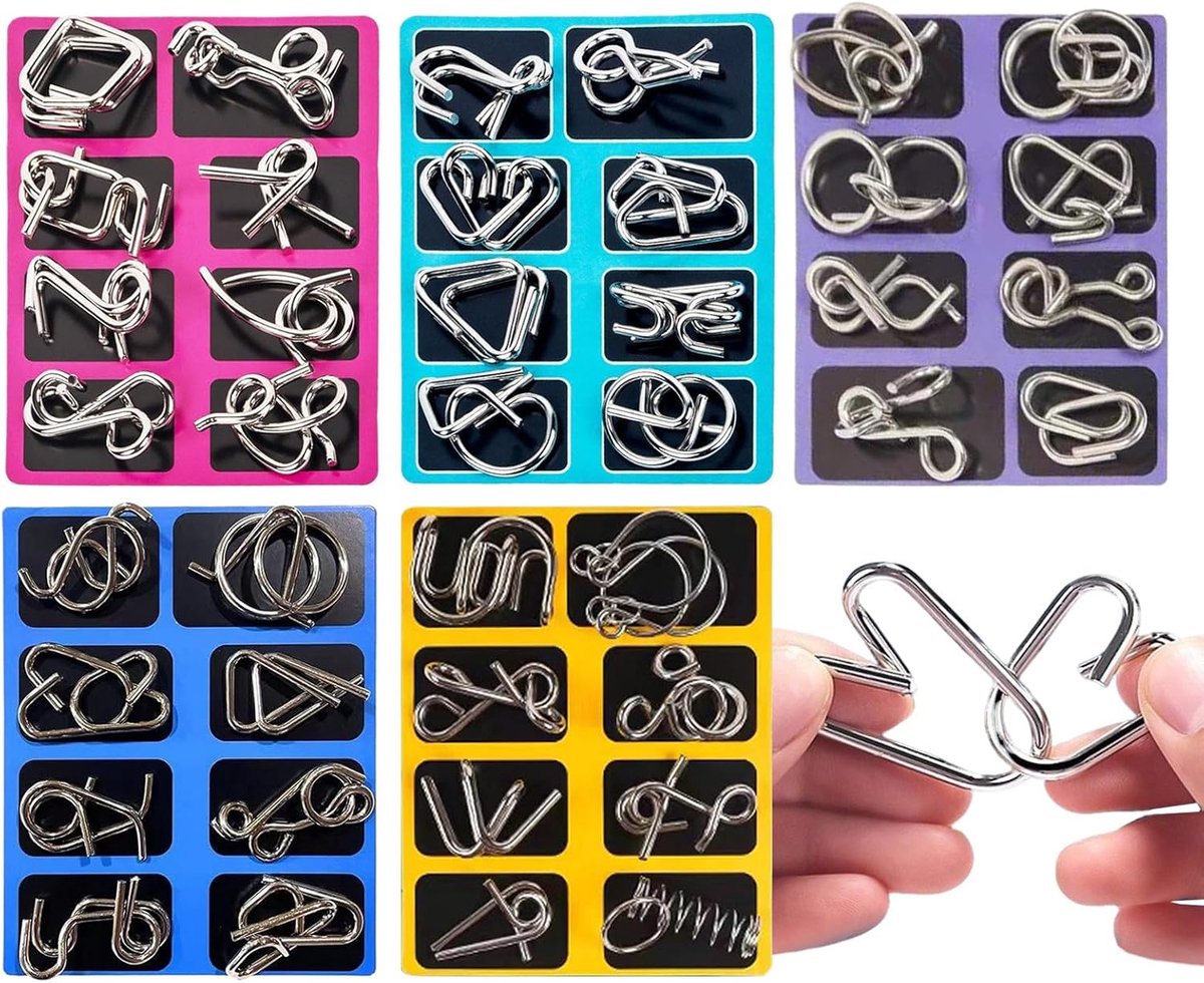 Metalen Puzzels - Denksport Taken - Hersenen Trainen - 5 Verschillende Stijlen - 17 x 13 cm