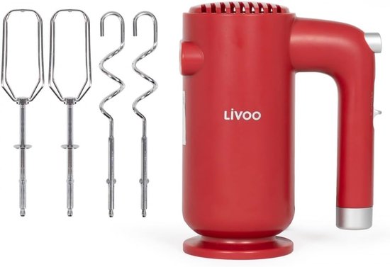 Elektrische Handmixer - Keukenmixer - Beslag Maken - 5 Snelheden Turbo - 18x8x14.5cm - Chili rood — afbeelding 2