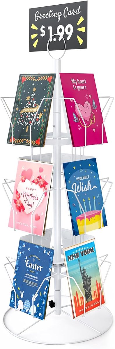 Ansichtkaarten Standaard - Wenskaarten Houder - Winkel Display - Draaibaar Ontwerp - 12 Zakken - Wit