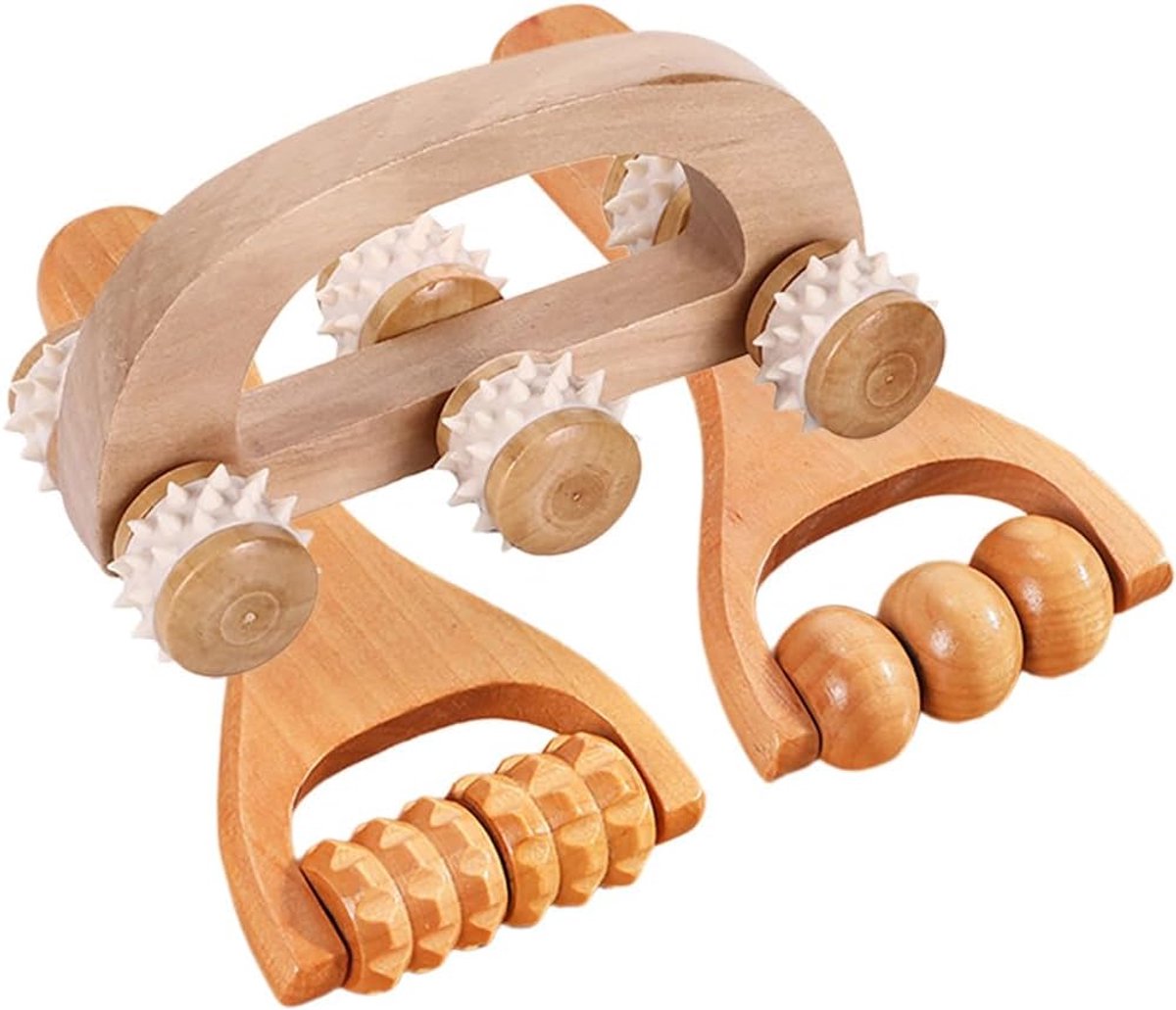 3 stuks Houten Handzame Lichaamsmassage-apparaat – Rugmassage-roller – Draagbare Roltool – Voor Nek, Schouders, Armen, Benen & Lichaamsspieren