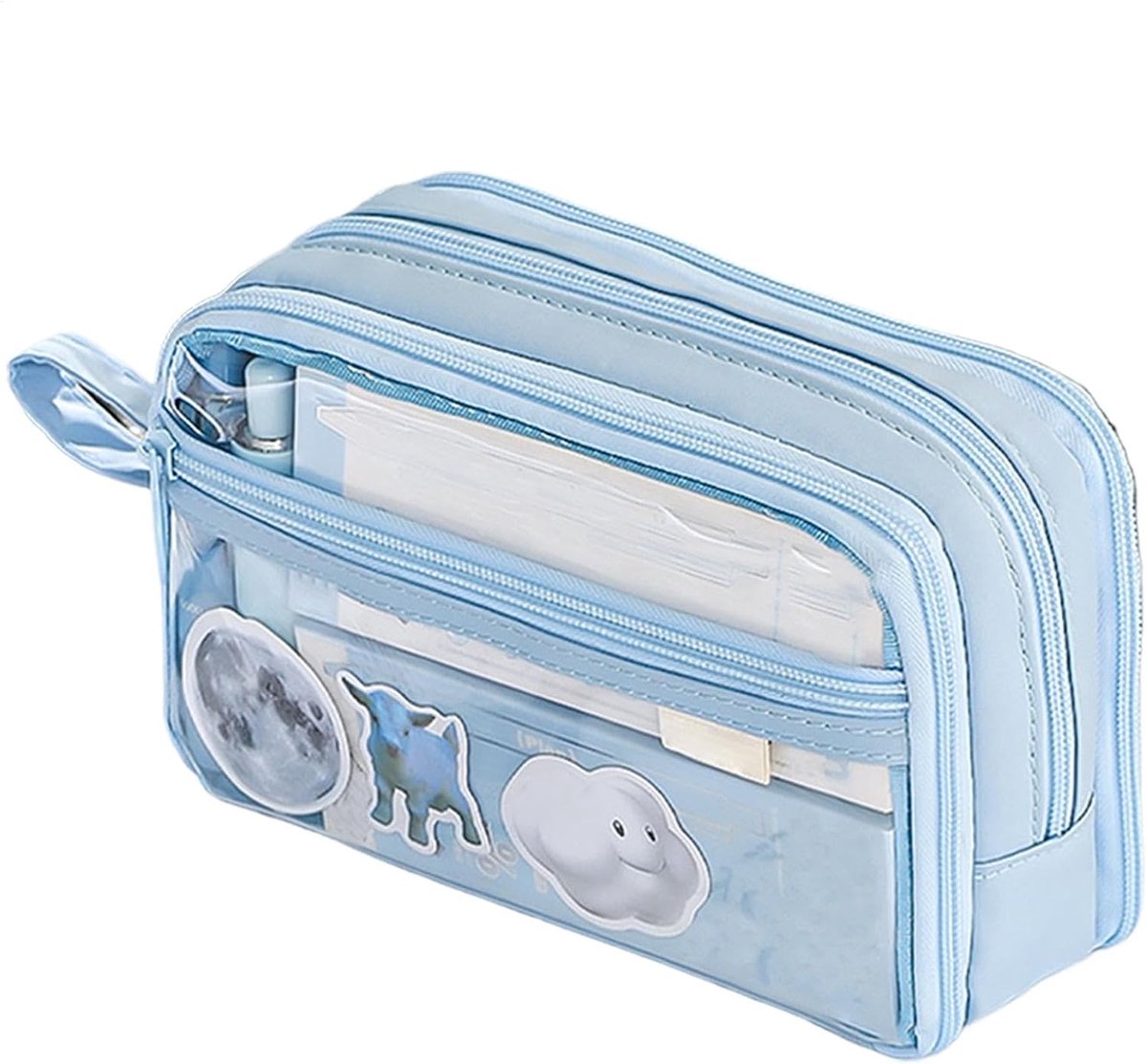 Transparante Pennenzak - Opbergtas Potloodhouder - Bureau Organisatie - Grote Capaciteit - 21 x 6.5 x 13 cm - Blauw