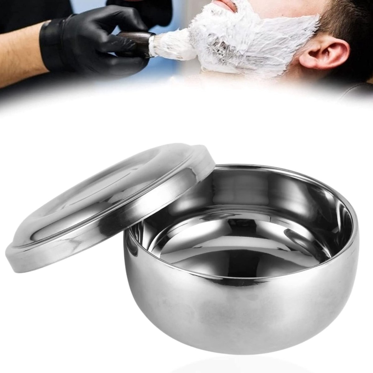 Scheerzeepkom met deksel - Scheerbeker RVS - Gezichtsverzorging Mannen - Corrosiebestendig glad oppervlak - 11 x 55 cm - Zilver