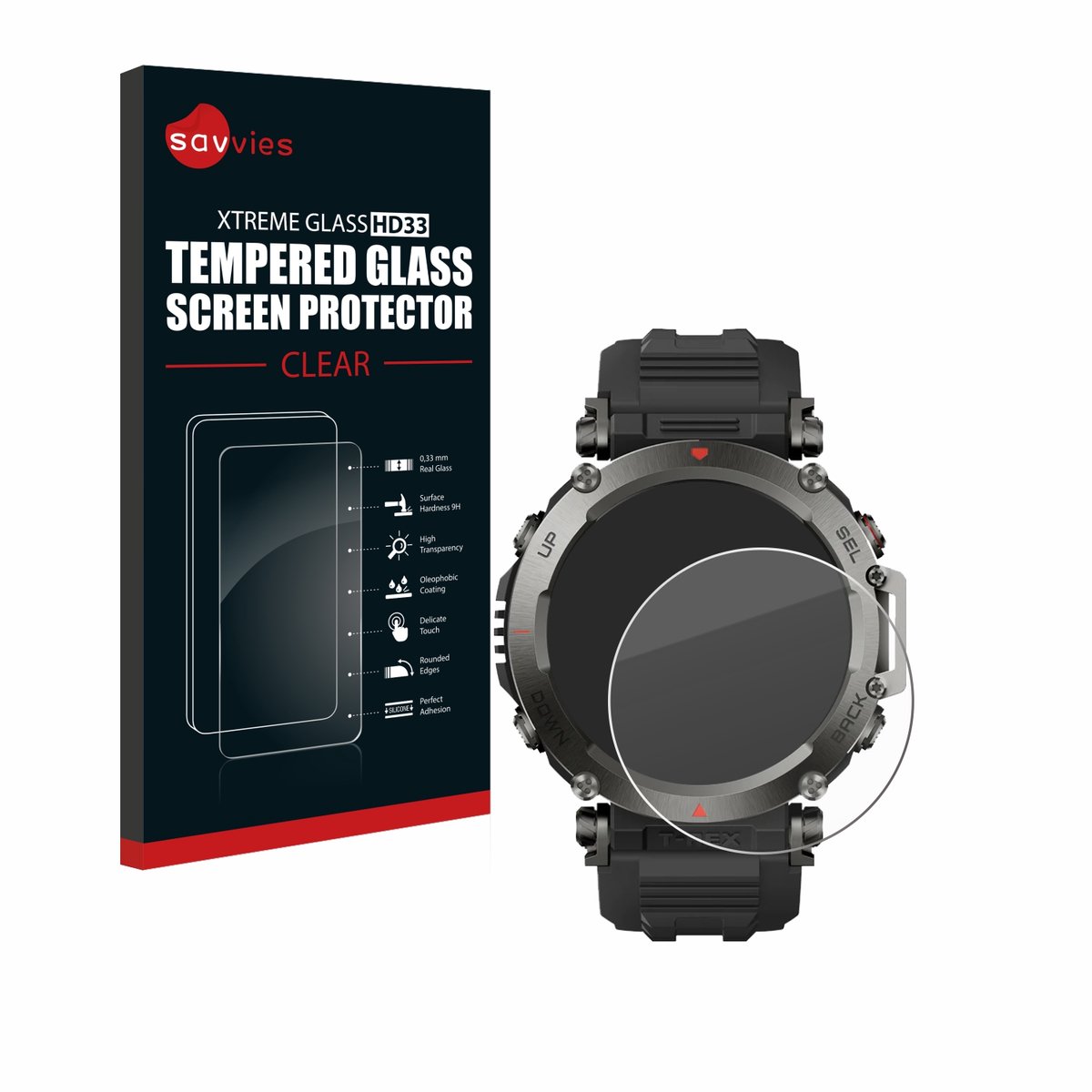 Savvies - Glas Screenprotector voor Huami Amazfit T-Rex Ultra - Gehard Beschermglas 9H