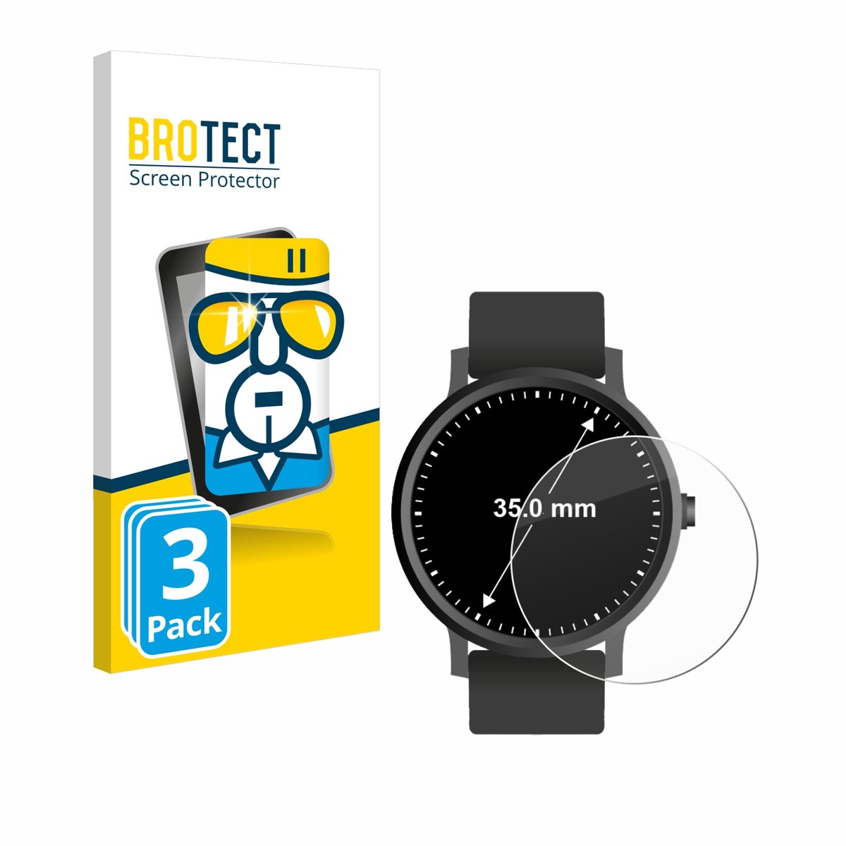 BROTECT - Glas Screenprotector voor Horloges (Rond, ø: 35 mm) - Gehard Beschermglas 9H 3 Stuks
