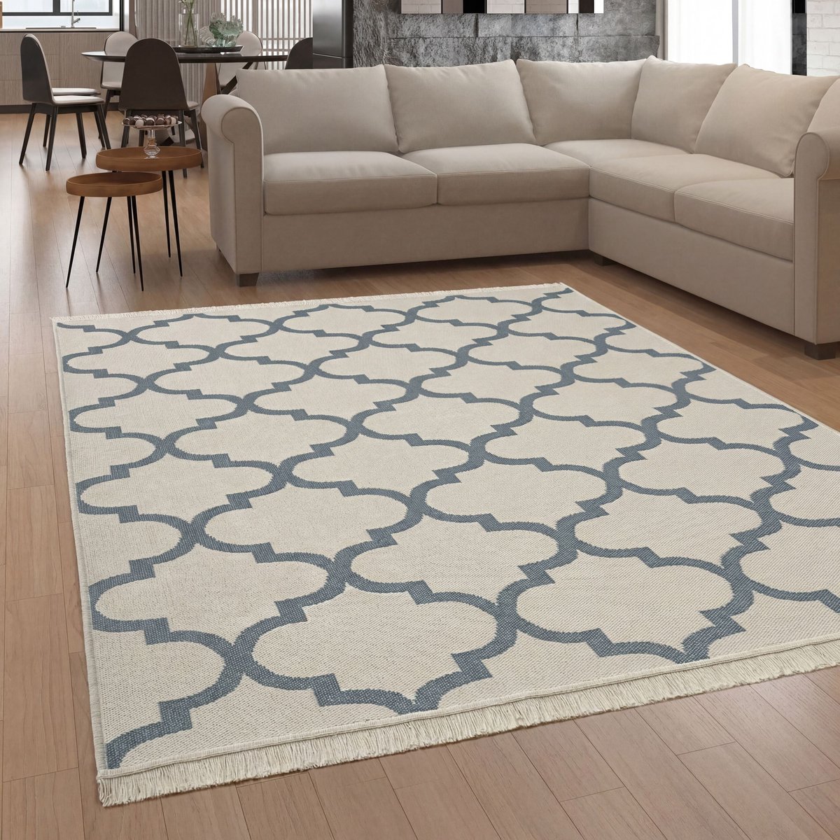 Paco Home Vloerkleed Woonkamer Wasbaar Scandinavisch Oosters Franjes Grijs Crème 60x180 cm