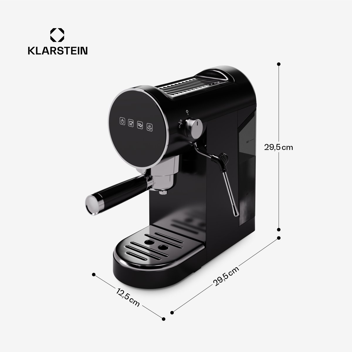 Klarstein BellaVita-espressomachine met melkschuimmondstuk, 3in1- koffiemachine, nieuwe zilveren editie (filterhouder, 20 bar, 1450 watt, 1,4 L) voor cappuccino, espresso, latte machiato, zwartzilver