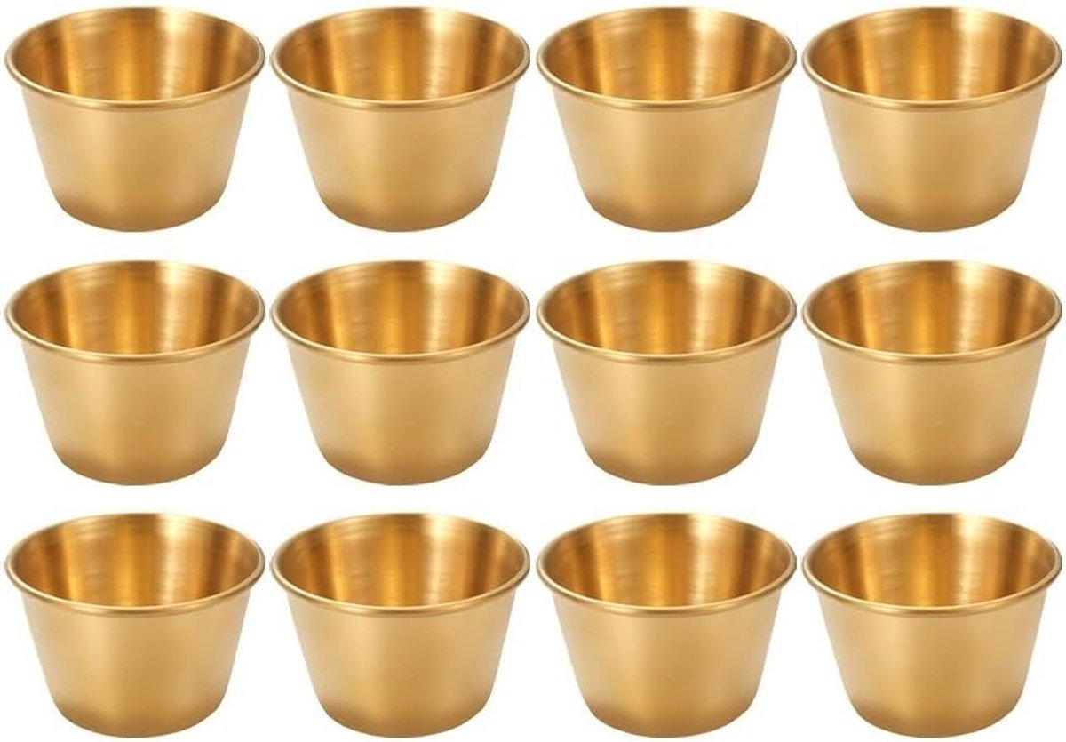 RVS Sausbakjes - Dip Schotels - Hapjes Serveren - Met Deksel - 12 Stuks - Goudkleurig