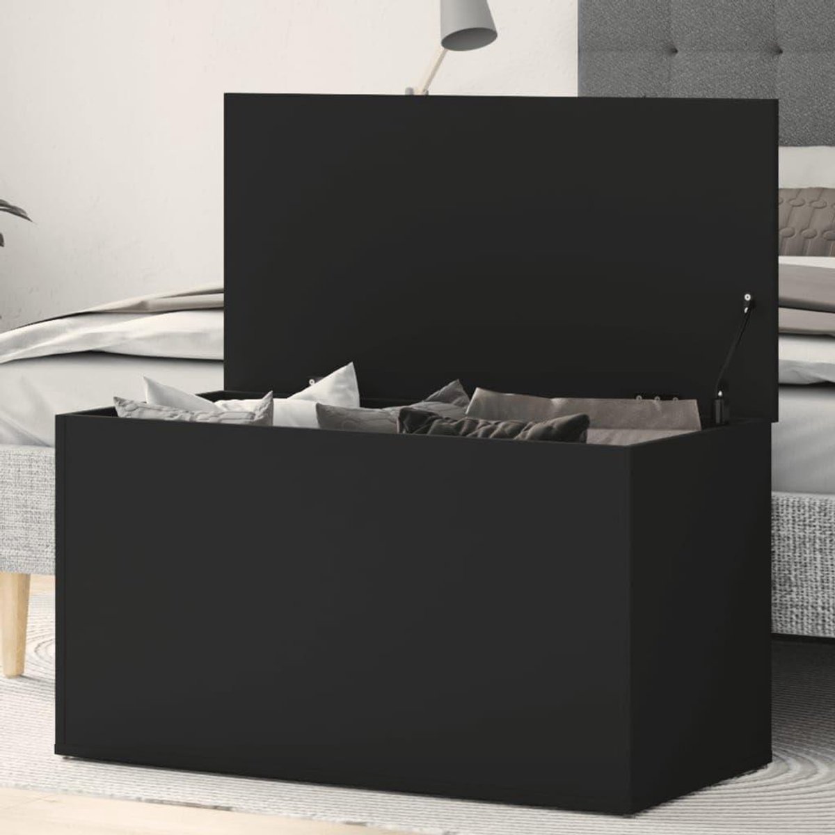 Opbergkist Hout - Opbergmeubel Kist - Spullen Organiseren - Stabiel Bovenblad - 84x42x46 cm - Zwart