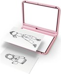 Roze lichttablet opengeklapt met stapel mode-illustraties van Kidywolf.