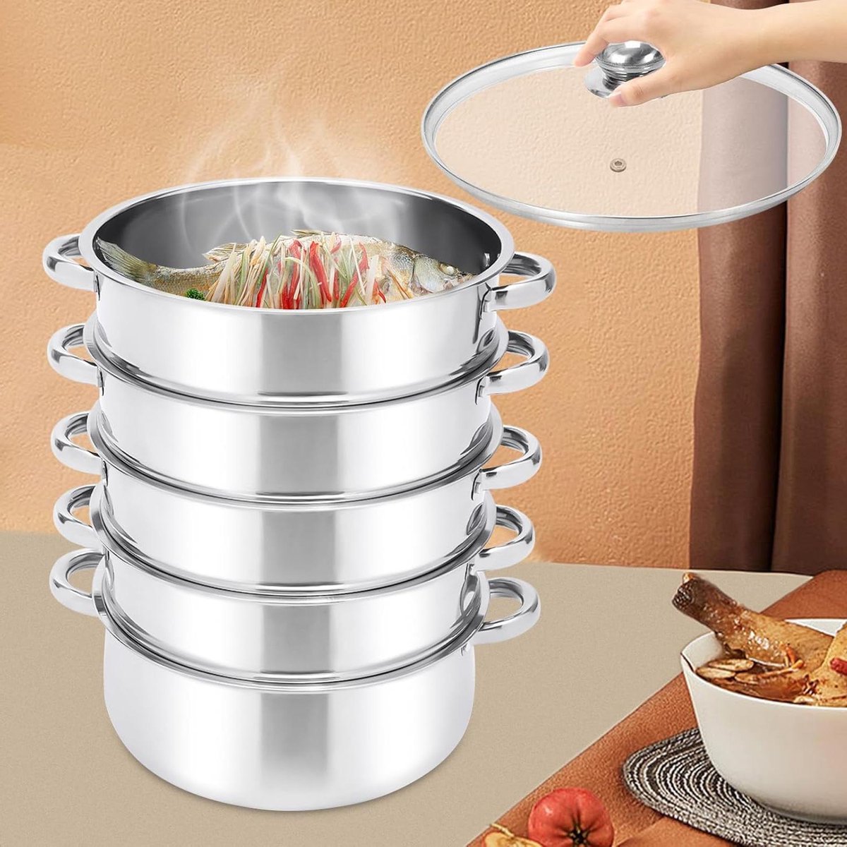 Stoomkoker - Voedselstomer met Timer en Warmhoudtfunctie - stoomniveau