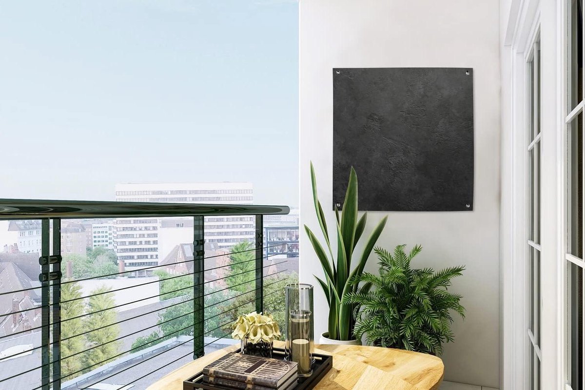 Tuinposter Beton - Tuindoek Decoratie - Buiten Decoreren - UV Bestendig - 50x50 cm - Zwart Grijs