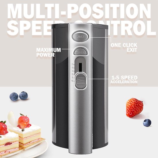 Elektrische handmixer - Keukenmixer klopper - Cakes koekjes maken - 5 snelheden turboboost - 500W vermogen - Zilver — afbeelding 4