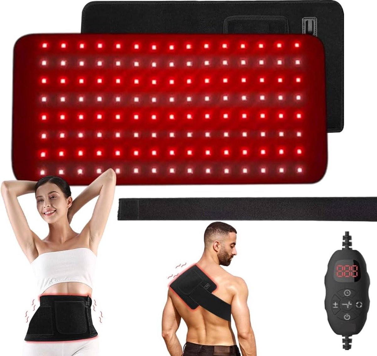 Roodlicht Therapie - Infrarood Lamp - Pijnverlichting Lichaam - 120 LEDs 10Hz Puls - 5 Vibratie Niveaus - Zwart