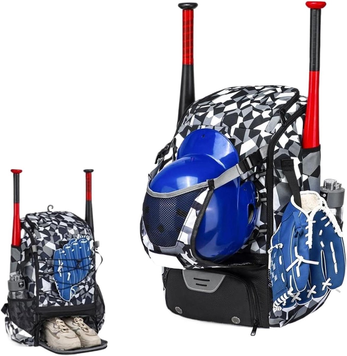 Honkbal Tas - Softbaltas Slagknuppeltas - Sportuitrusting Opbergen - Met Schoenenvak - 29 L - Camouflage
