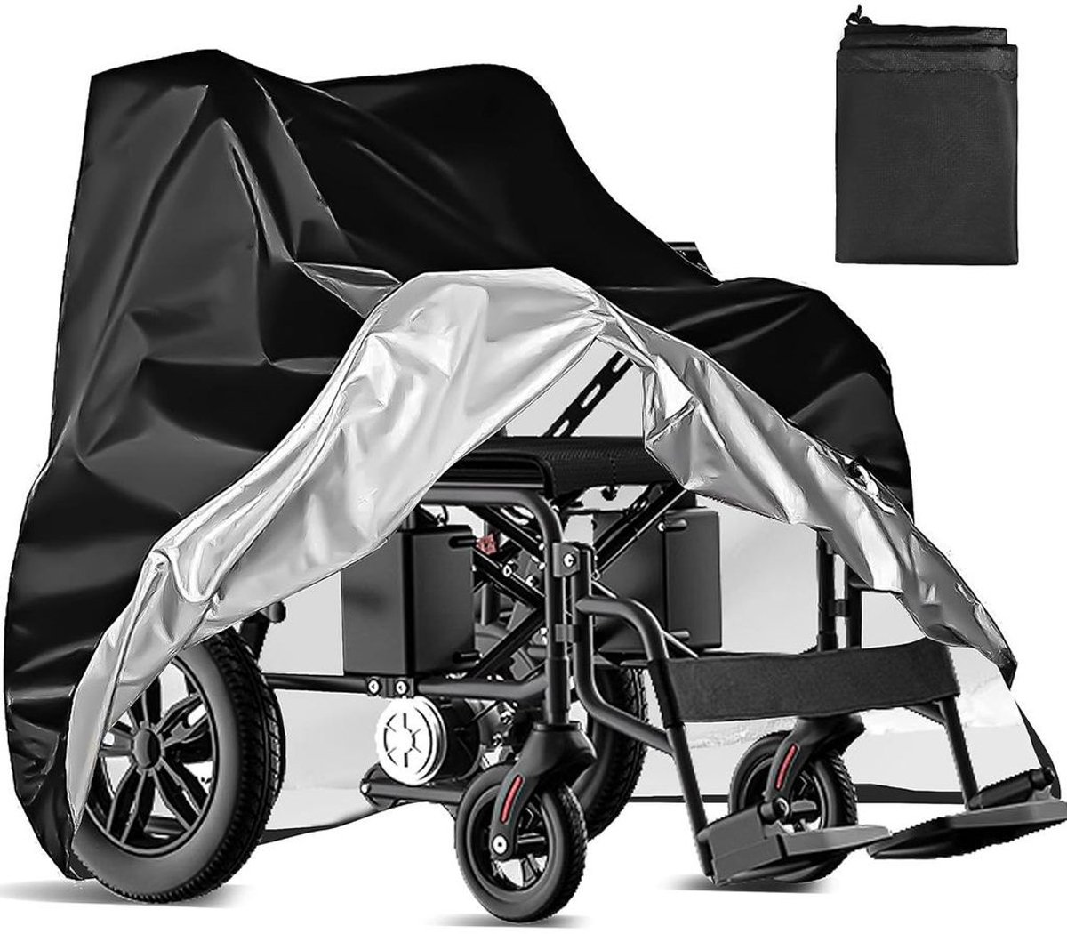 Waterdichte, stofwerende beschermhoes voor elektrische rolstoelen, gemaakt van canvas, 115 x 65 x 120 cm.