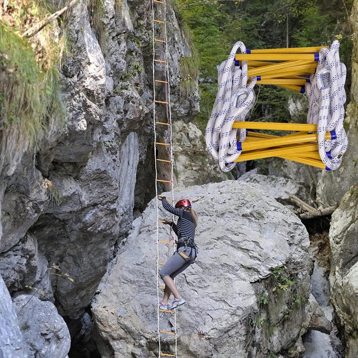 Touwladder - Noodladder Brandtrap - Veilig Ontsnappen - Vlamvertragend Materiaal - 12 Meter - Blauw