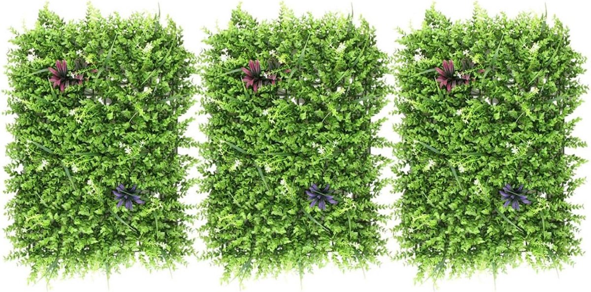 Kunstgras Panelen - Decoratie Gras - Muur Decoratie - Waterdicht Vervagen Nooit - 3 Stuks 60x40 - Groen